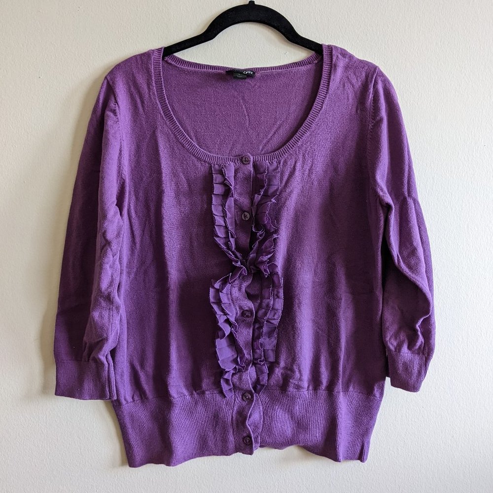 Purple cardigan w/ ruffle detail